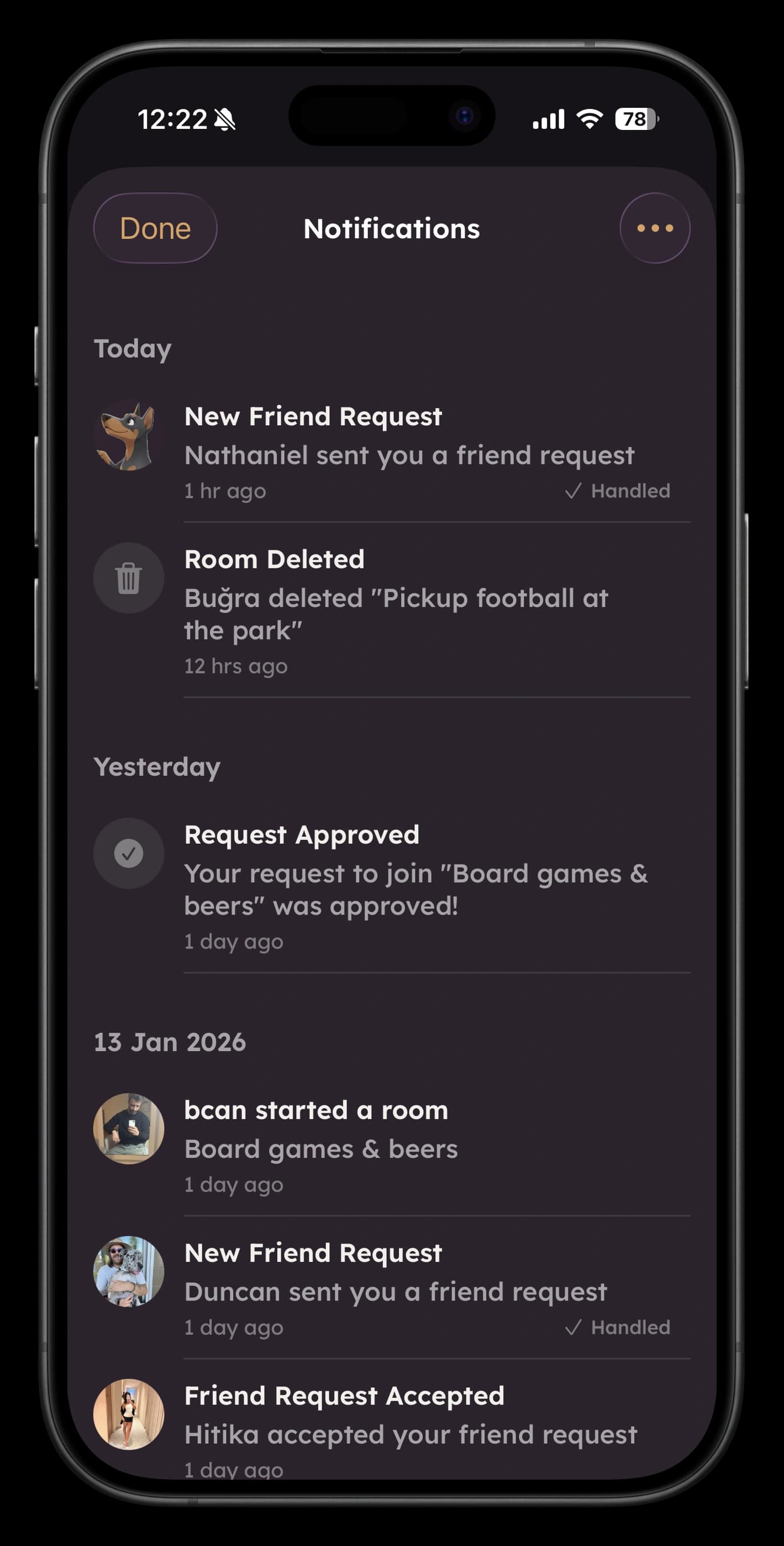 Eventi notifications screen