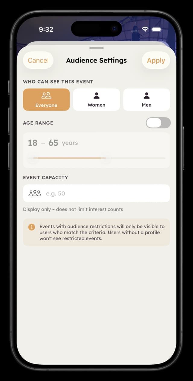 Event creation - audience settings