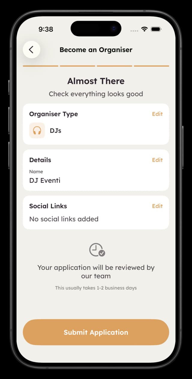 Organiser application - Review step